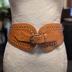 Studded Wide Tan Waist Belt